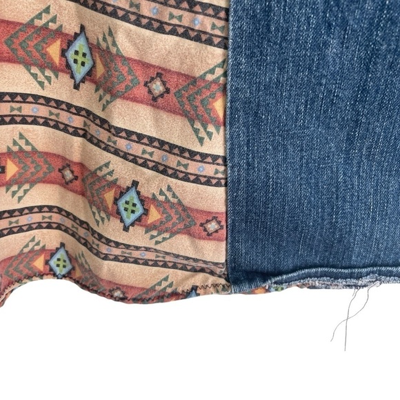 Upcycled GAP Maxi Skirt Denim Blue Jean Western Aztec Festival Boho Sz. 33 - Picture 3 of 6